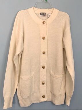 Vintage Cream Button-Front Grannycore Women's Cardigan Oversized Sweater Small